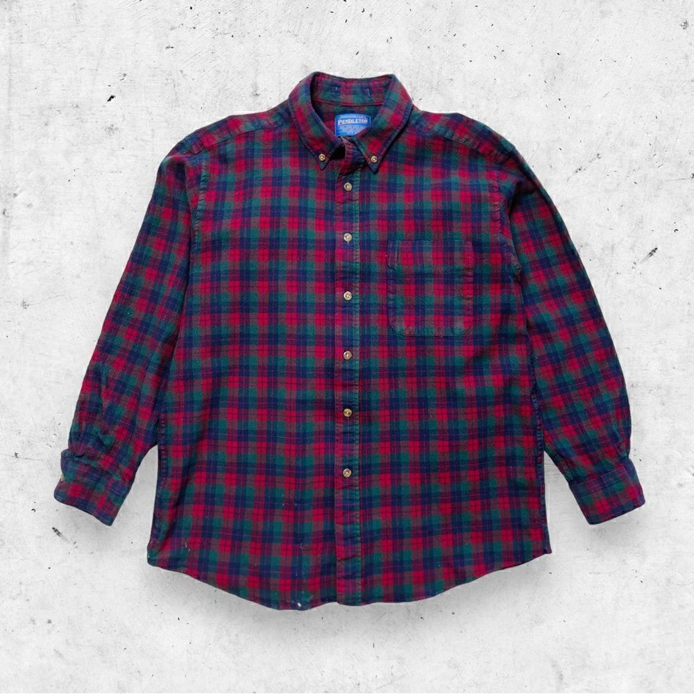 Vtg 90s Pendleton Fireside Wool Flannel Shirt, Plaid, USA Made, Red Green, M L
